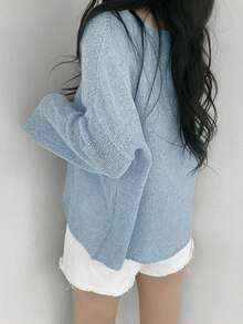Solid Color Knitted Sheer Long Sleeve Cardigan