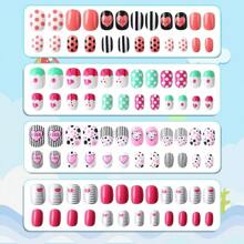 JANYUN 96 Pcs Kids False Nails - Press On, Full Cover, Short Nails In Blue Theme For Little Girls' Nail Art Decoration