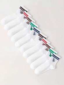 5/10 Pairs Women Dinosaur Pattern Socks, Casual Simple Soft Breathable Mid-Calf Socks For All Seasons - Multicolor - View 1