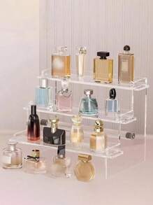 1pc Acrylic Cosmetic Organizer Rack, Multi-Tier Display Storage Shelf For Perfume, Skincare, Makeup Items, Reinforced Sturdy Pyramid-Shaped Stand For Living Room, Bathroom, Bedroom, Home Decor,For Holiday Beach, Bathroom Collection, Bedroom Collection, Large Capacity
