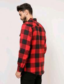 MEN'S CHECKED FLANNEL LONG SLEEVE SHIRTS TAKE ADVANTAGE - Red - View 3