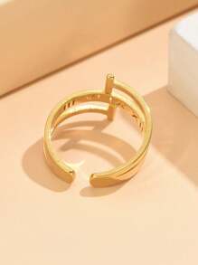 1 pieza Anillo de acero inoxidable ajustable con letra hueca de estilo minimalista y moderno, chapado en oro de 18 quilates, joyería resistente a los arañazos para uso diario de las mujeres