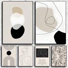 1pc/3PCS Wall Arts Posters Modern Abstract Geometric Beige Black Bohemian Poster Canvas Art, Suitable For Residential And Dormitory Walls, Living Room And Bar Decoration, Dining Room Or Bathroom, Room Decoration, Frameless High-Quality, Indoor/Outdoor Canvas Art, Frameless/ With A Frame