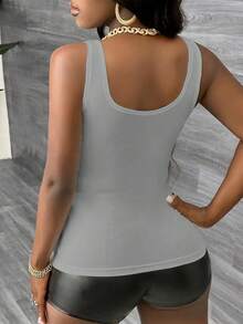 3 Stücke/Set Große Größen Einfarbiges geripptes ärmelloses Tanktop mit V-Ausschnitt