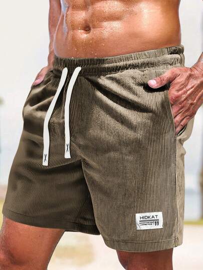 Men's Casual Corduroy Shorts With Drawstring Waist, Tag Attached, Suitable For Summer Outdoor, Beach, Holiday Wear, Fall/Winter
