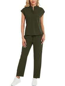 2 Stücke/Set Uniforme in Unifarben mit Ausschnitt und voller Länge Hose Pflegeuniformen Set