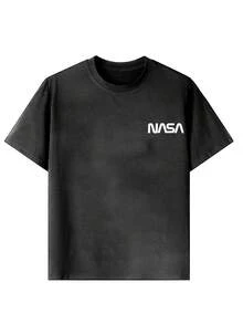 1pc Tween Boy Black Space & Astronaut Print Short Sleeve T-Shirt, Summer Top For Young Male Students - Black - View 7
