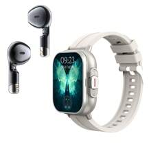 Orologio intelligente 2 in 1 con auricolari integrati, display ad alta definizione, tracker fitness multifunzione, chiamate senza fili e controllo musica, batteria ricaricabile, cinturino in silicone, cassa in lega di zinco, include 2 auricolari comodi, compatibile con telefoni Android