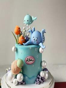 14 PCS Under The Sea Cake Decorations Ocean Animals Cake Topper With Cake Balls Decorations For Under The Sea Theme Birthday Party Supplies