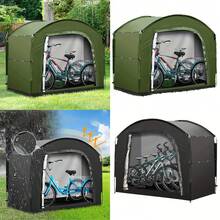 Bicycle Storage Shed Tent, Waterproof Portable Bike Cover For 3 Motorcycles Or 4 Bikes, Silver Coated 210D Easy Setup Outdoor Sheds Shelter For Motorcycle, Garden Tools, Lawn Mower - 黑色 - 查看 7