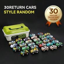 Children's Toy Car Set, Includes Functional Metal Cars And Storage Box. 20pcs Is S Size, 30pcs Is M Size, Car Colors Are Random. Suitable For Boys And Girls Aged 3+ As Birthday, Christmas, Halloween, Thanksgiving Gift,Back To School