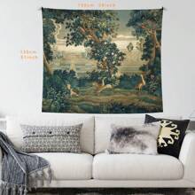 1 pezzo Arazzo da parete in terylene vintage con motivo forestale, decorazione artistica da parete di grandi dimensioni con paesaggio naturale, per soggiorno, camera da letto, dormitorio, casa, stile bohémien, in tessuto di poliestere con motivo paesaggistico