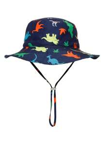 1pc Kids Sun Protection Bucket Hat With Windproof Rope, Simple Solid Color Or Cartoon Print Design, Thin Breathable Bucket Hat, Beach Hat And Bucket Hat Suitable For Daily Travel