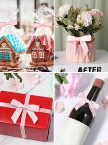 50/100pcs Gold Edge Mini Ribbon Bows, Pink Twist Tie Bows, DIY Satin Ribbon Bow Pre-Tied Gift Bows, For Gift Wrapping, Party Favors Champagne Bottle Cake Decorations, Baked Goods Cookies Bag Decorations, Bridal Shower Mother's Day Birthday Party Decoration,4th Of July Decor