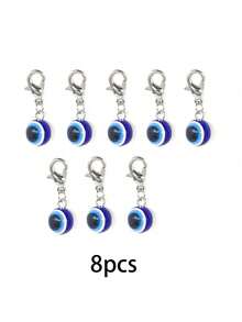 5个蓝色邪眼钥匙扣护身符幸运合金钥匙圈包包挂件汽车钥匙链装饰，是送给朋友、同学、情侣和家人的理想礼物 - 藍色 - 查看 14
