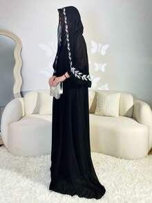 2 件开斋节穆巴拉克新款服装，包括头巾、优雅羽毛刺绣传统阿拉伯 Jalabeya 连衣裙、时尚长袍，适合派对、典礼、度假和家居穿着