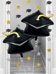 2/4 piezas Conjunto de globos de decoración de graduación, incluye globos de aluminio con forma de birrete de graduación, Felicitaciones por la graduación, Adecuado para decoración de fiesta de graduación, Celebración de graduación, Decoración de ambiente de graduación 2026 - Multicolor - Ver 1