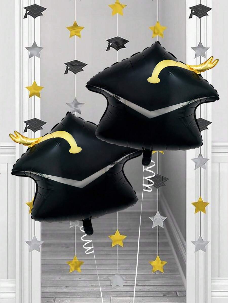 2/4 piezas Conjunto de globos de decoración de graduación, incluye globos de aluminio con forma de birrete de graduación, Felicitaciones por la graduación, Adecuado para decoración de fiesta de graduación, Celebración de graduación, Decoración de ambiente de graduación 2026 - Multicolor - Ver 1