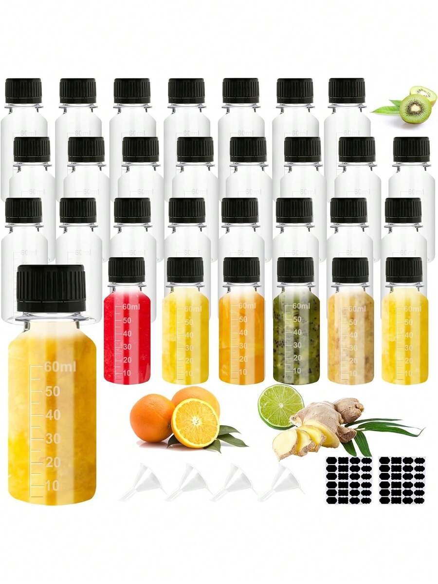 12/6/1pc/2oz Plastic Bottle With Cap, Ginger Bottle, Mini Clear Plastic Bottle With Cap, Juice Dropper, Reusable Empty Bottle, Travel Accessories (Black + White) - Black - View 1