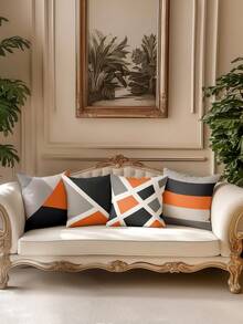 4pcs Velvet Soft Touch Geometric Printed Decorative Throw Pillow Covers, Home Decor Cushion Covers For Sofa, Living Room, Bedroom, No Pillow Insert - Multicolor - View 3