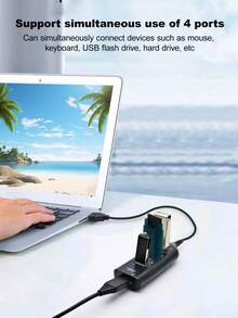 Durcord Hub USB 2.0 de 4 puertos, estación de acoplamiento multifuncional 4 en 1, divisor portátil con interruptor on/off para computadora, portátil, teléfono, disco flash, mouse, lectores de tarjetas, teclados, dispositivos de juegos, reproductores MP3, HDD y otros periféricos USB como impresora, cámara, ventilador USB, etc. - Multicolor - Ver 2