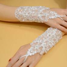 Dreamy Lace Sequined Wedding Gloves, Bridal Accessories Set, A Must-Have For The Elegant Wedding Season, 3-Piece Set Of Adjustable Elastic Bridal Lace Sequined Gloves, Snag-Proof And Breathable Design, Perfect For Wedding Banquets