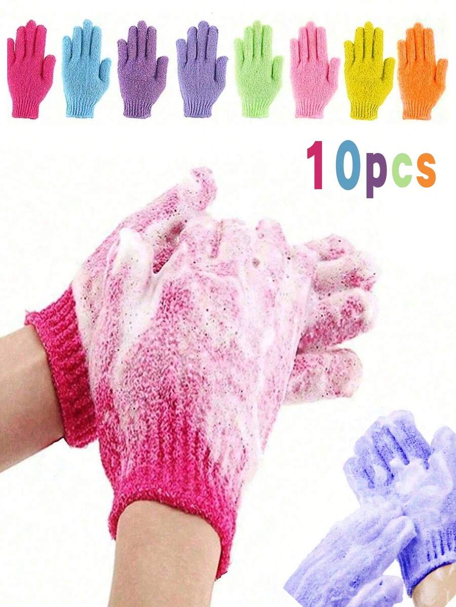 10pcs Bath Gloves For Shower Natural Loofah Exfoliating Wash Gloves For Body And Face, Dead Skin Remover, Double Sided Microfibre Shower Body Gloves For Adults And S - Multicolor - View 1