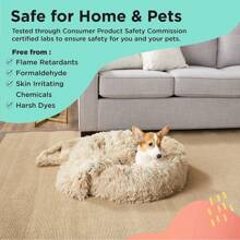 Bundle Set The Original Calming Shag Donut Cuddler Cat And Dog Bed + Pet Throw Blanket Taupe Small 23"