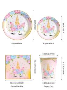 1 Set (25pcs) Golden Unicorn Disposable Plates, Napkins And Cups, Suitable For 25 Guests, Disposable Paper Plates Party Supplies For Birthday, Wedding, Party, Family Picnic