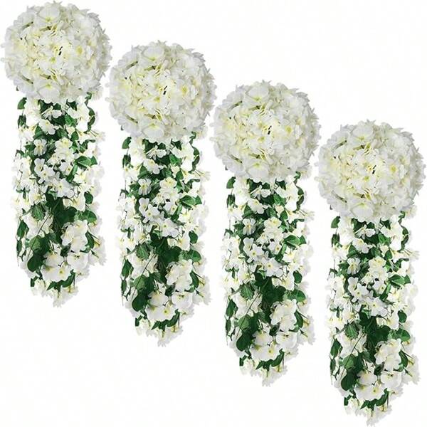 2pcs Artificial White Fake Gold/Silver Flower, Silk Violet Hanging Flower, Plastic Violet Flower Wreath, Faux Wisteria Vines, For Home Decor, Indoor/Outdoor, Wedding Birthday Party, Garden, Room, Wall, Balcony