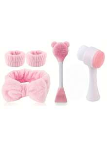 1/6-Piece Facial Cleansing Set, Deep Cleansing Beauty Spa Mask Brush Set, Soft Velvet Headband, Hair Tie Set, Gentle Scrub Brush, Silicone Detailing Facial Brush, Portable Skin Care Tool With Wash Bag For Women, Ideal Christmas Gift, Fragrance Free , No Power/Battery Required - Multicolor - View 16