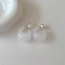 1 Fashionable Transparent Resin Earring, Anti Allergy S925 Silver Needle, Pearl Ear Buckle, Two Wearing Methods, Suitable For Sweet Girls To Wear Dopamine Series In Summer - Geometry - View 12