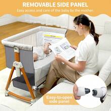 3-In-1 Baby Crib With Wheels,Baby Bassinet Featuring A Mosquito Net,Baby Cradle With Storage Baskets, Crib, Bedside Bed For Babies, Mosquito Prevention In Summer,6 Adjustable Height Settings, And Easy Folding Design,Baby Need,Baby/Newborn/Infant Stuff - 淺灰色 - 查看 6