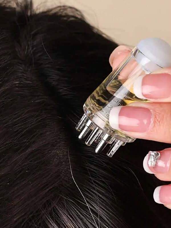 1 pieza Peine aplicador para el cabelludo, Botella aplicadora de aceite para el cabello portátil, Aplicador para el cabelludo para masajeador del cabelludo y cuidado del crecimiento del cabello, Cepillo para líquido de cabeza para aceites esenciales, Cepillo de cabello (Gris + Blanco)