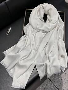 1pc Women Elegant Minimalist Five-Leaf Flower Print Lyocell Scarf, Versatile Lightweight Shawl For All Seasons, Can Be Used As Decoration, Head Wrap For Dress - Multicolor - View 15