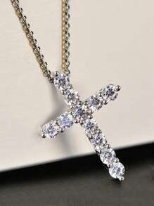 1 PC Luxury 925 Sterling Silver Cubic Zirconia Cross Pendant Necklace Wedding Jewelry For Women Fine Jewelry