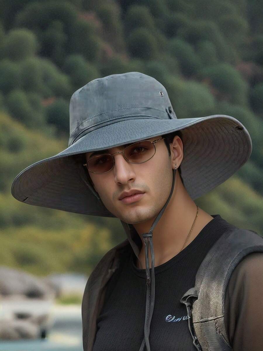 Sombrero de pesca para hombres, sombrero de vaquero occidental, sombrero rollable diseño con cuerda de fijación, protección solar y transpirable, adecuado para senderismo al aire libre, viajes, escalada, disponible para hombres y mujeres - Gris - Ver 1