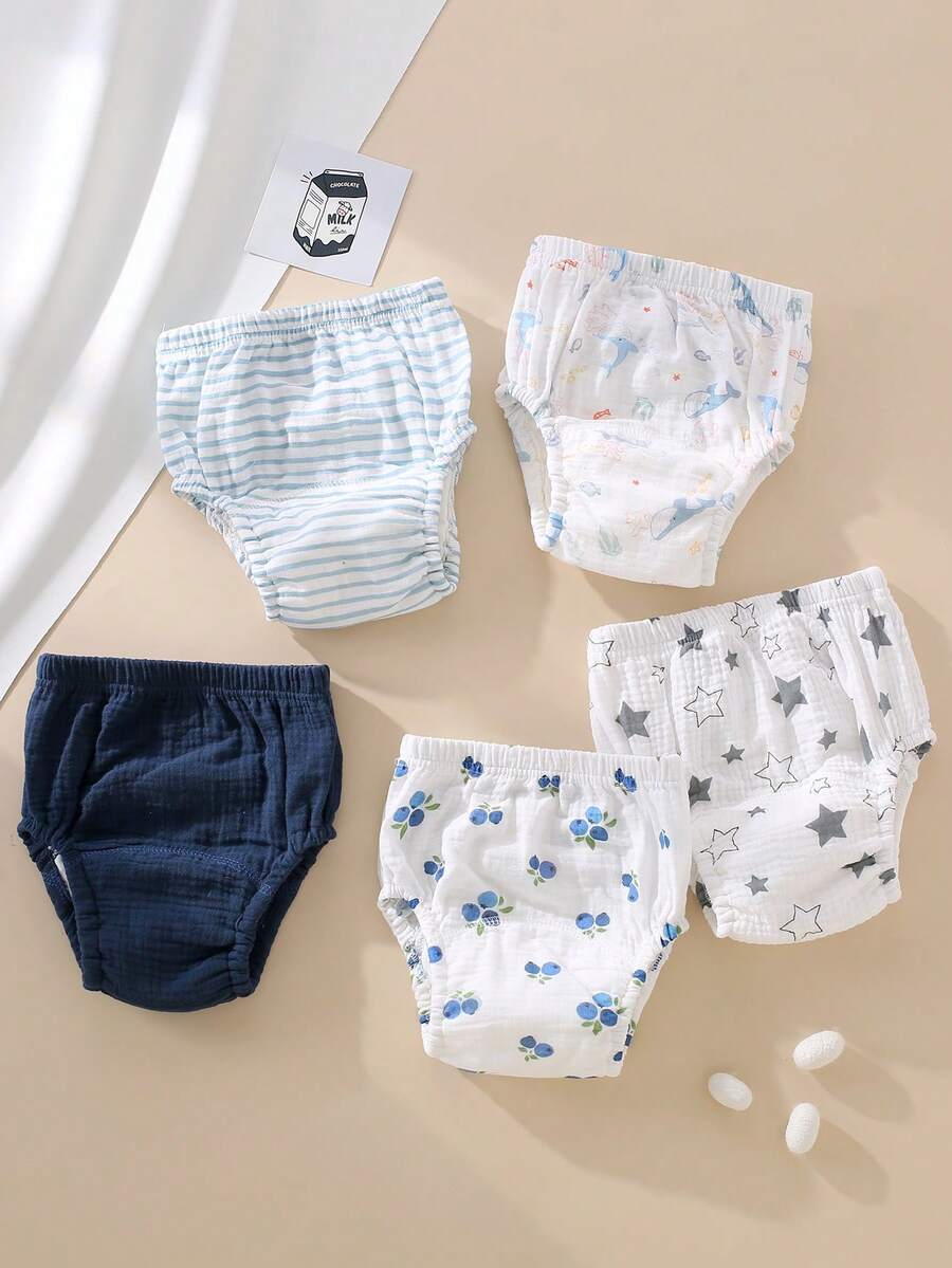 5pcs Reusable Baby Potty Training Pants, Cotton Breathable Thin Anti-Leakage Cloth Diaper For Newborns, Boys & Girls, Lovely Printed Pattern Gift For Babies - Multicolor - View 1