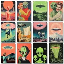 1pc /3PCS Wall Arts Posters Optinal Frame Pop UFO UFO Alien Drink Coffee Art Print Poster Cow Canvas Print Print Vintage Sci-Fi Wall Art Funny Home Decor