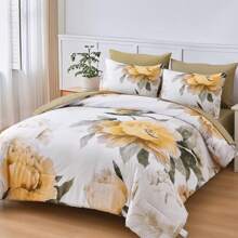 Purple King Size Comforter Set 7 Piece Bed In A Bag, Floral Printed On Light Purple Comforter Set With Sheets, Soft Microfiber Complete Bedding Set