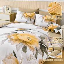 Purple King Size Comforter Set 7 Piece Bed In A Bag, Floral Printed On Light Purple Comforter Set With Sheets, Soft Microfiber Complete Bedding Set