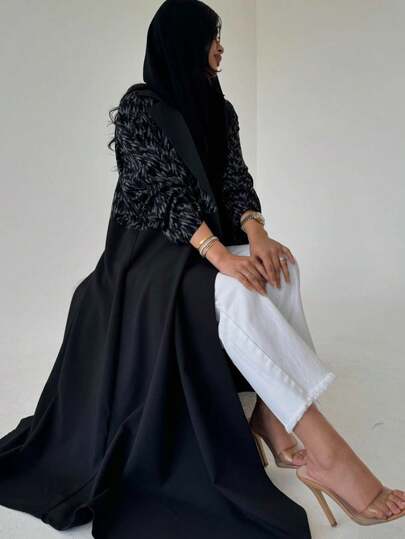 1 件优雅休闲精致面料，优质时尚优雅长袍 Abaya，朴素卡夫坦
