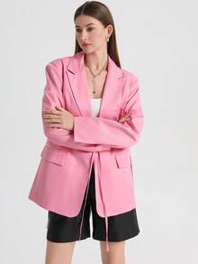 Chaqueta holgada y oversize color rosa, abrigo con estilo de vestido de fiesta de moda, primavera/verano - Rosa - Ver 9