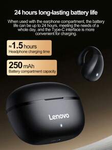 Lenovo Lenovo TC3403-Open Wireless Earphones, Clip-On Design, No Falling Off During Exercise, High-Definition Stereo Sound Quality, Directional Sound Transmission Technology, Call Noise Reduction, 24-Hour Battery Life, Compatible With Multiple Devices