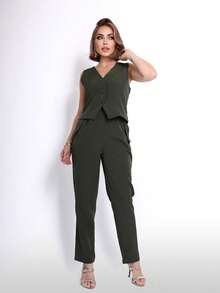 WOMEN'S PANTS AND CROPPED TOP SET - Verde - Ver 2