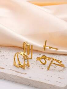 4/5 Teile modischer, einfacher Frauen-Edelstahl-Goldring-Set, geometrische Linienmuster, passend für den täglichen Gebrauch, Urlaub, Dating, als Geschenkschmuck