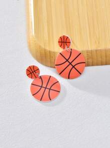 1 Pair Football, Baseball, Basketball, Volleyball Design Pendant Acrylic Earrings, Cute Sports Style Fashion Jewelry For Game Days