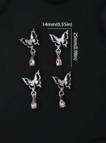 10 pezzi di decorazioni a forma di farfalla 3D, pendenti a goccia d'acqua, accessori per unghie, gioielli in lega 3D di colore argento e rosa, adatti per decorazione fai-da-te delle unghie