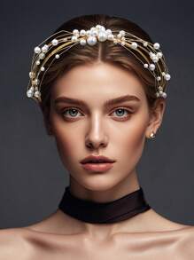 1 Stück süß und lieblich filigrane Perlen Haarband, elegante Perlen Verzierung in Schleifenform, Fee Haarschmuck für Feiertage, Geburtstage, Sommerstrand Urlaub, Prinzessin Stil Haarteil, Sommer Urlaub, Strand Accessoires, goldene Haarschmucke, Haarschmuck, Haarband, Haarreifen