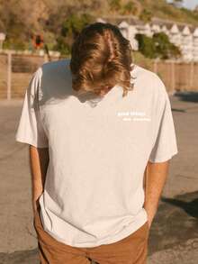 YUNCHIC - Men's Dropped Shoulder Loose Fit Printed T-Shirt, Spring/Summer - Khaki - View 2